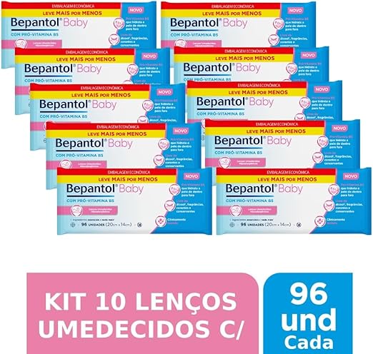 Bepantol Kit 10 Lenços Umedecidos Hipoalergênicos 96un cada