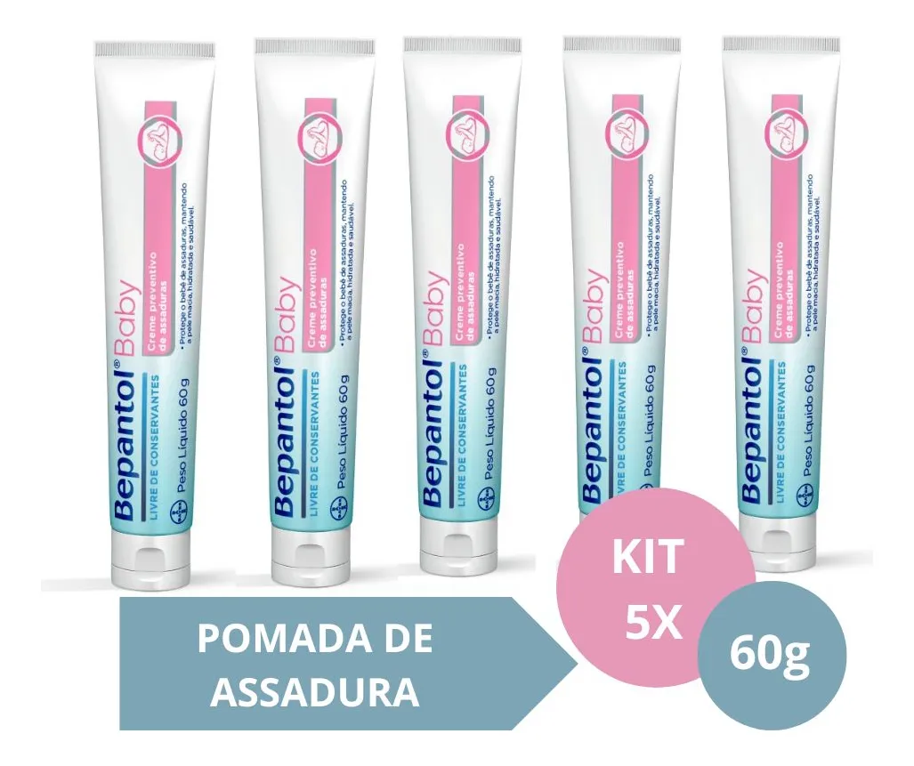 Kit com 5 Cremes Pomada de Assadura 120gr Cada - Bepantol